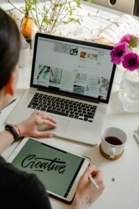 Top graphic design trends in 2025 with creative workspace, color palettes, and digital tools