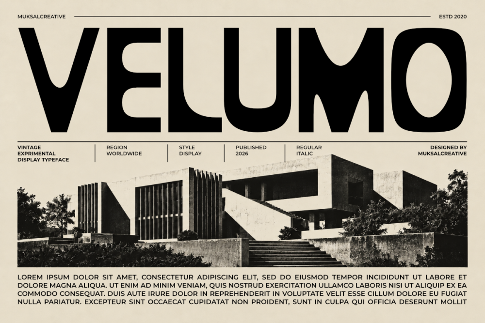 Velumo — Vintage Experimental Display Typeface